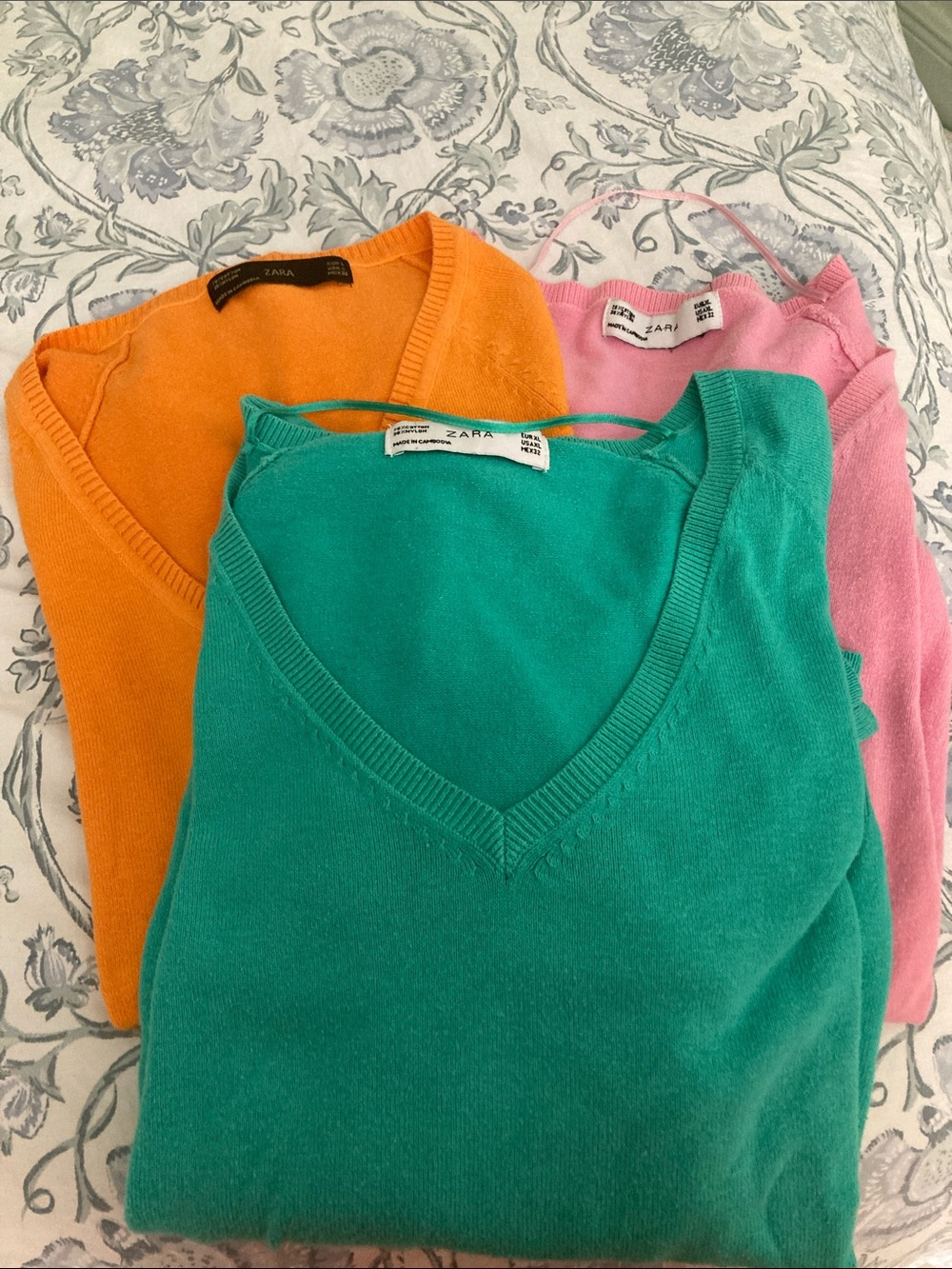 Zara V-Neck Sweater Set in Teal, Orange & Pink